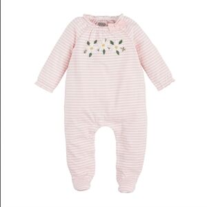 Mud Pie Pink and White Striped Footies with Sheep Appliqué